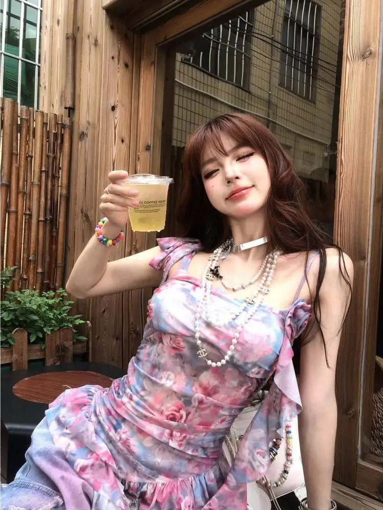 Seeslim Fairycore Tie Dye топы с лямкой на шее летние без рукавов в японском стиле одежда 2000-х