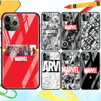 marvel fashion logo for apple iphone 13 12 mini 11 xs pro max x xr 8 7 6 plus se 2020 tempered glass cover phone case