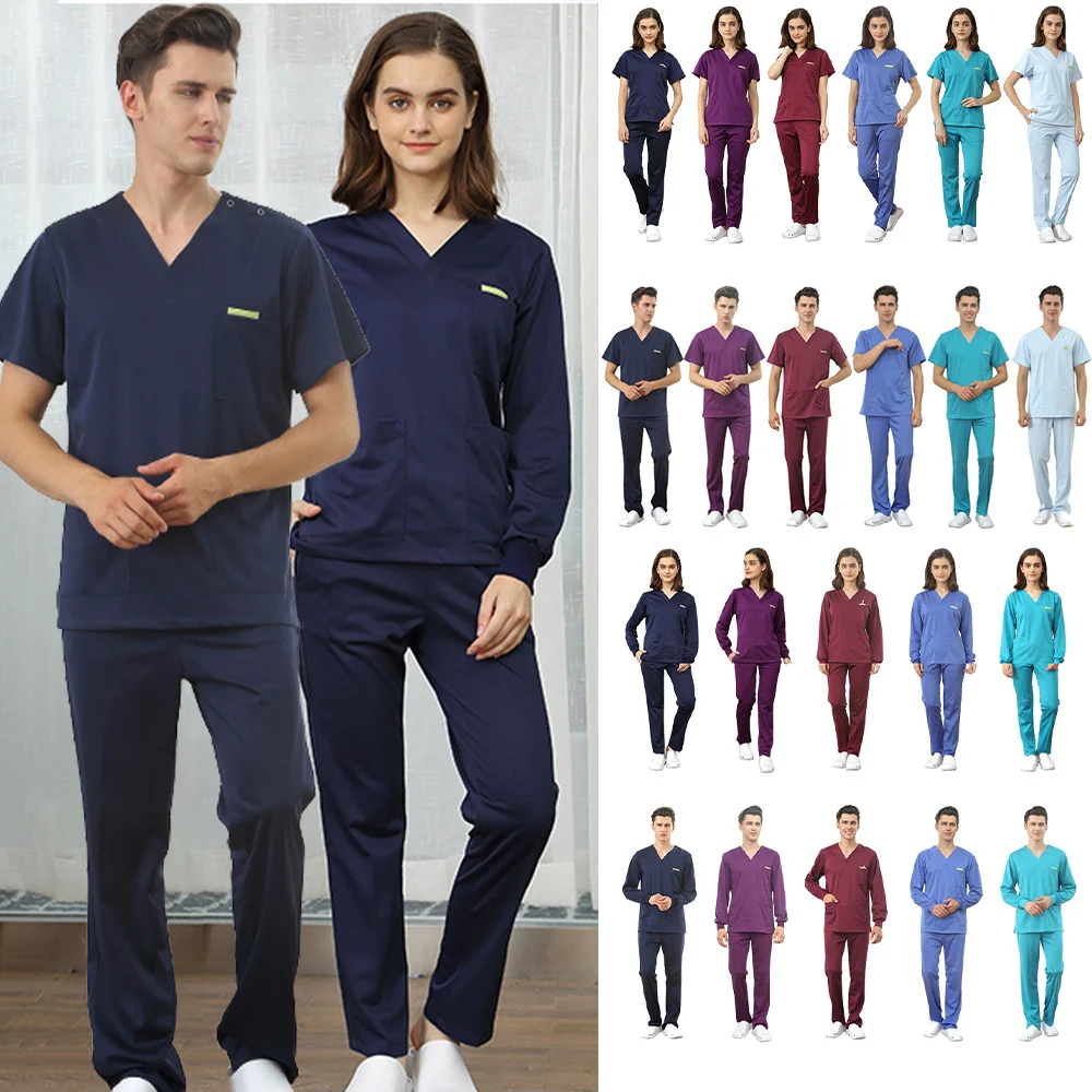 

Silky Scrubs Medical Uniform Women Men Nurse Workwear Top Pant Beautician SPA Clothing Working Surgical Scrubs Dental Suit 301