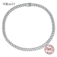 1cm wide solid 925 silver cuban link chain choker 45505560 cm pave 1 1 mm sparkly zircon necklace fine jewelry menwomen