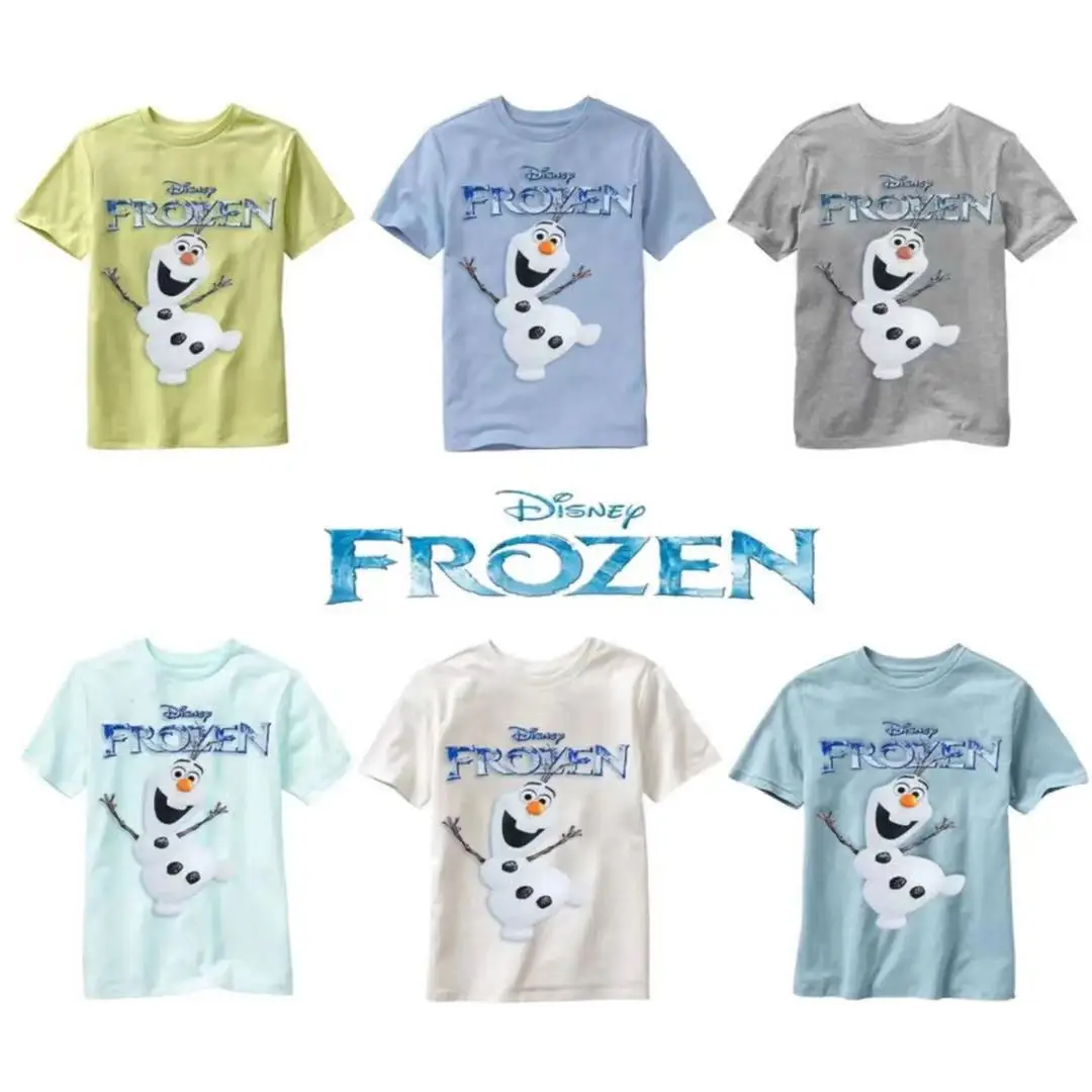 Summer Cartoon Disney Frozen Elk Sven Olaf Print Baby Boy Short Sleeve T Shirt Kid Girl T-Shirts Cotton Clothes Toddler Tops Tee