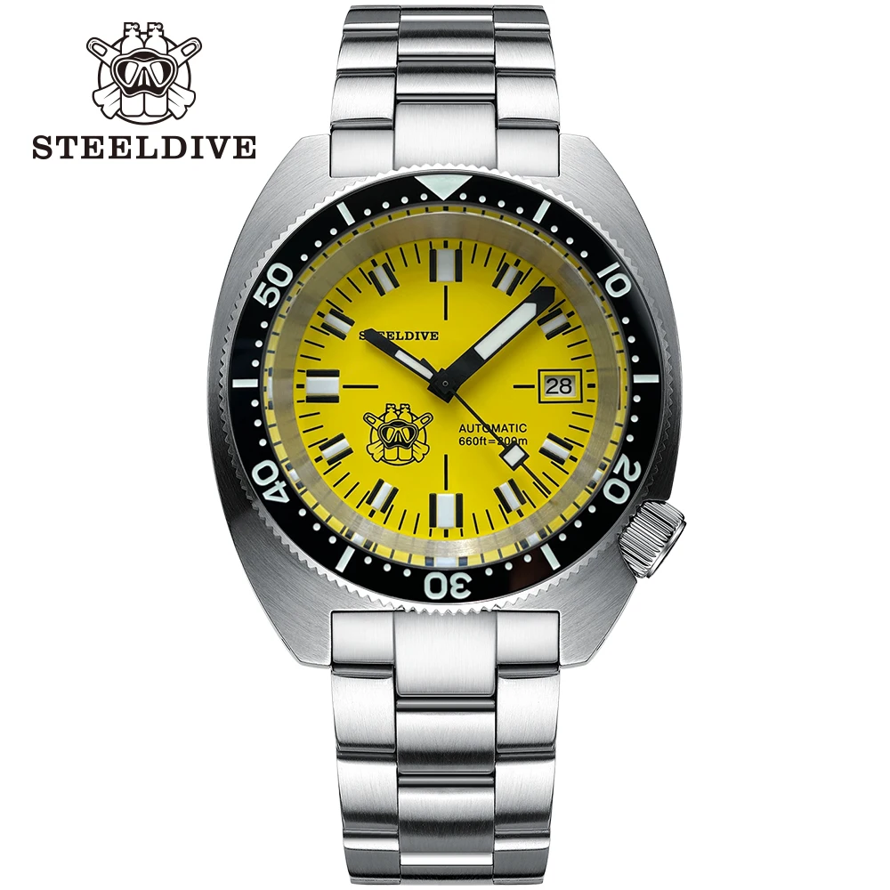 

SD1977T Mechanical Dive Watch STEELDIVE Limited Edition Skinny Abalone Yellow Unique Dial 200M Waterproof Men Fashion Wristwatch