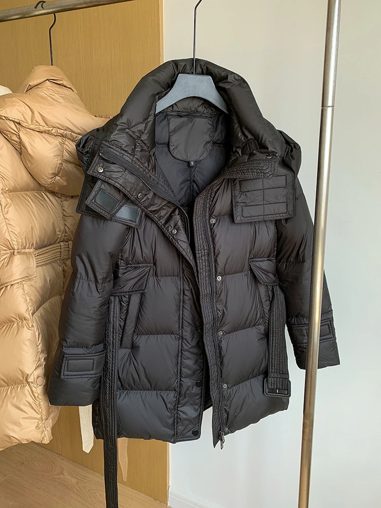 Winter White Duck Down Overcoat Outwear Women Fashion Long Sleeves Warm Down Jackets Coat Designer High-End