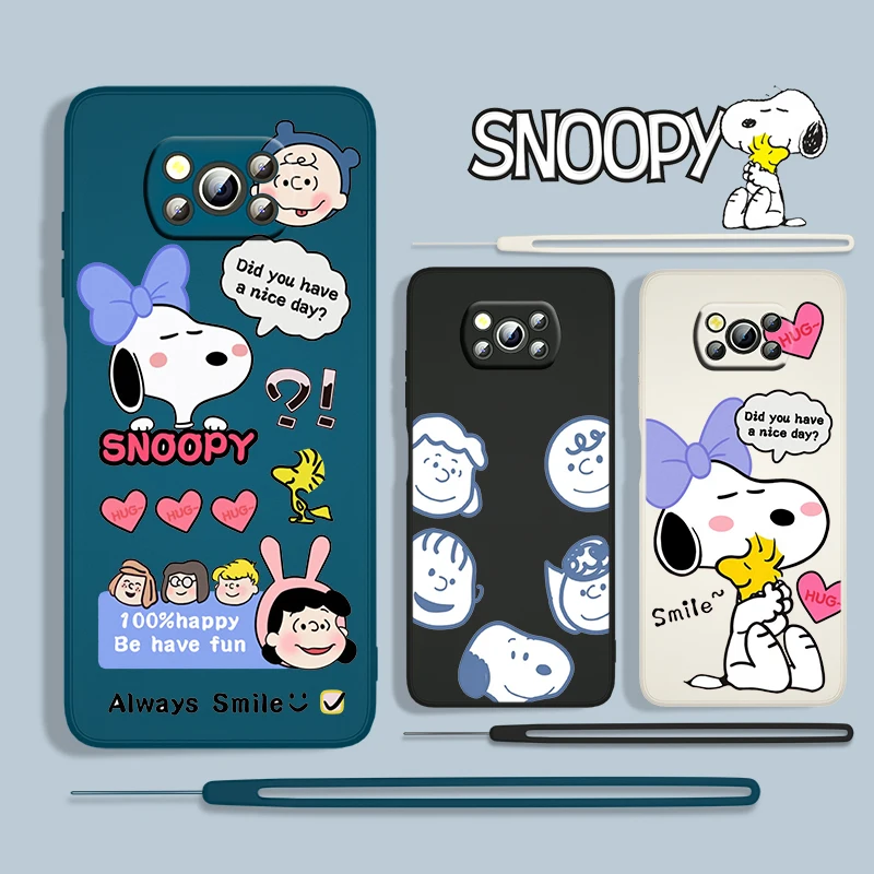 

Hot Anime Snoopy Dog For Xiaomi Poco X3 Pro NFC F3 GT M3 M4 C3 X2 Mi 11T 10T Pro Lite 5G Liquid Rope Phone Case Capa Cover Coque