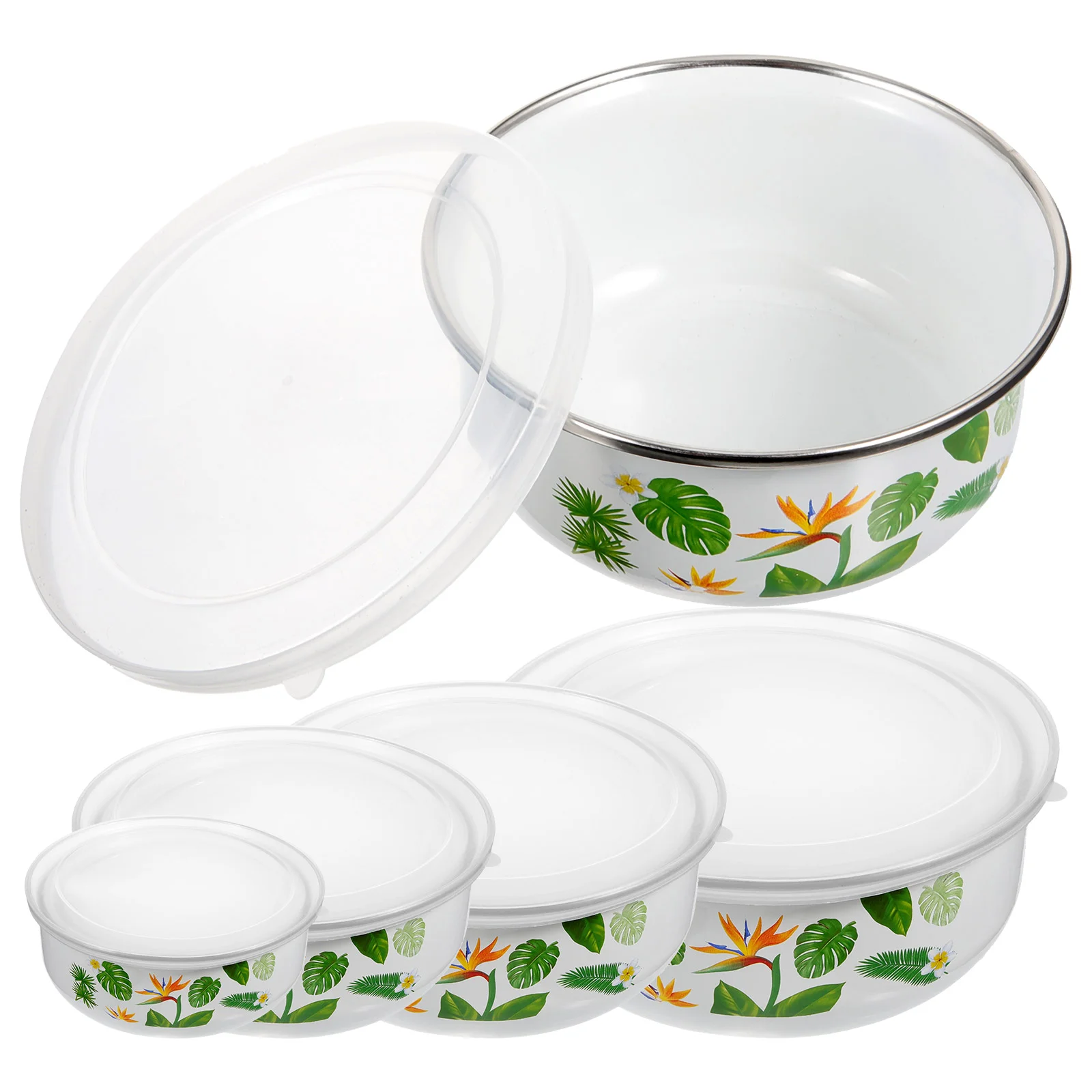 

5Pcs Salad Enamelware Bowls Food Container Office Bento Bowls Home Ramen Bowls