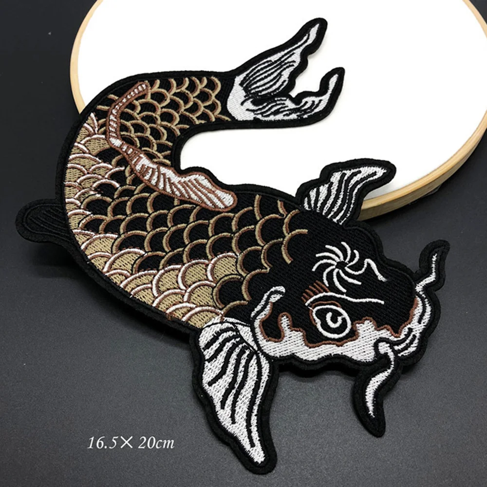 

DIY 2PCS Fish Embroidery Cloth Stickers Chinese Style Carp Applique Clothes Sticker Adhesive Patch Patches Clothing Accessories