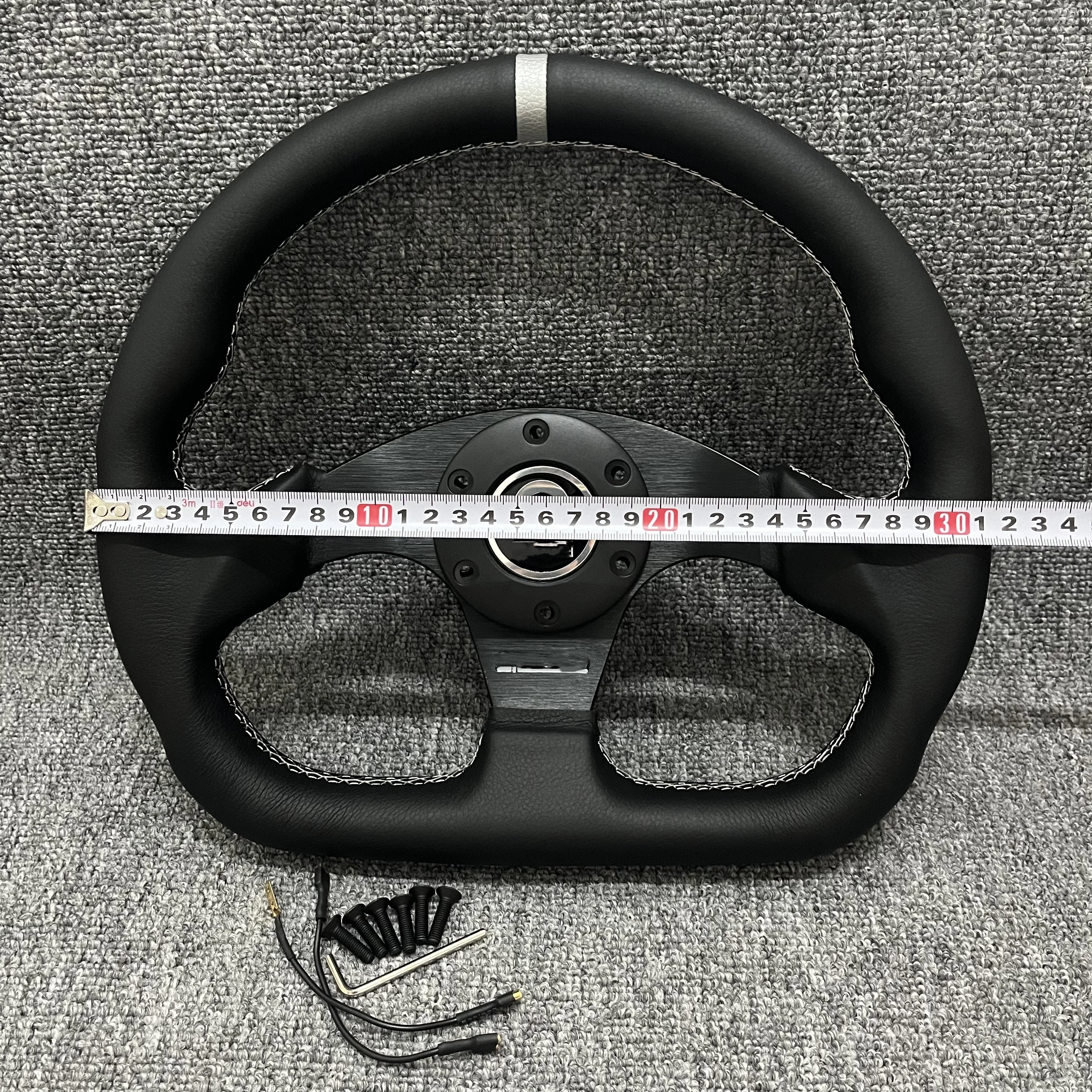 Черный кожаный руль D-образной формы 320 мм гоночное белое серебряное кольцо с