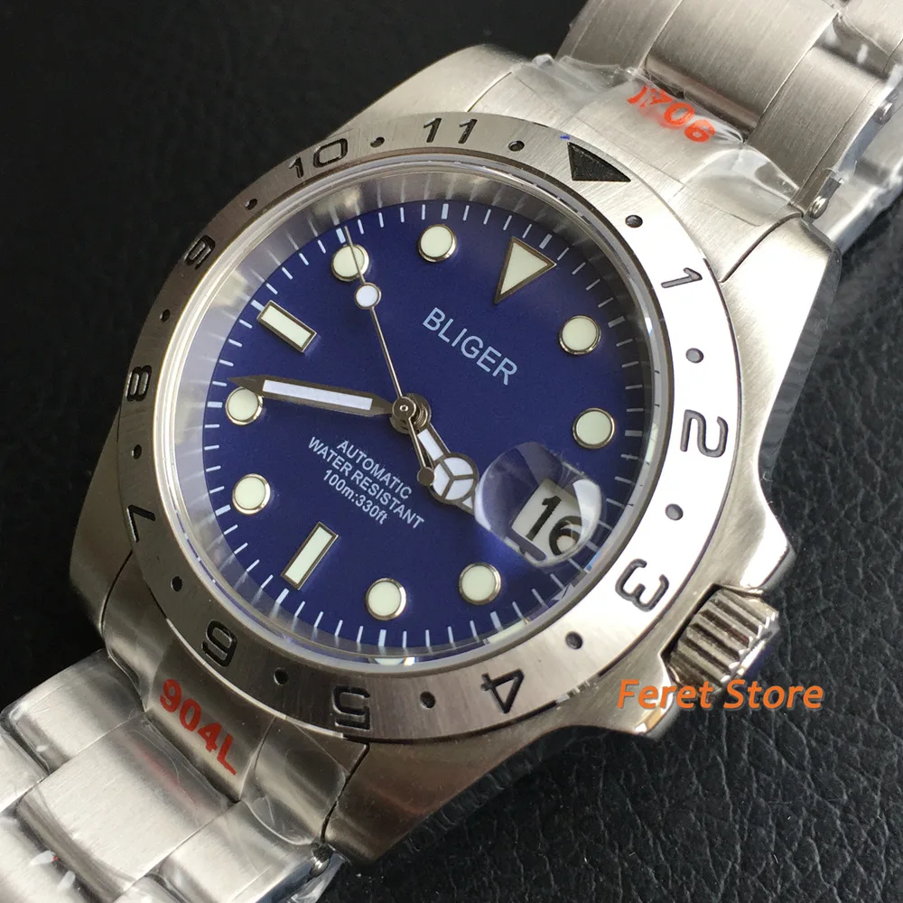 

BLIGER New 40mm men's watch Blue sterile Luminous dial nh35 automatic movement watch sapphire crystal glass Fashion gifts