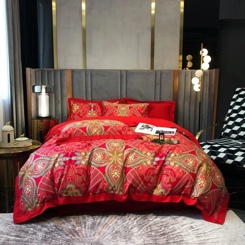 

1000TC Egyptian Cotton Bohemia Pattern Bedding Soft Cozy Queen King Size Quilt Cover Set Bed Linens Pillowcases Bedclothes