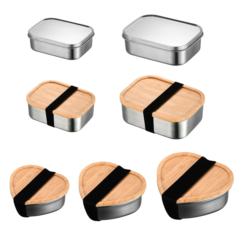 

Lunch Boxes Sealed Food Storage Box Refrigerator Fruit Freezer Box with Wood Lid
