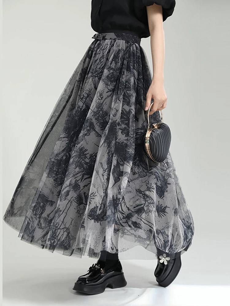 

XITAO Tie Dye Gauze Patchwork Loose Folds Skirts High Waist 2023 Summer New Casual Fashion Temperament All Match WLD16623