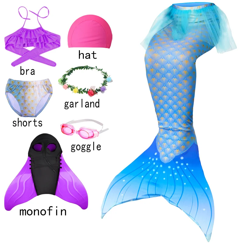 

7 шт./комплект, детский купальник-бикини с хвостом Русалочки