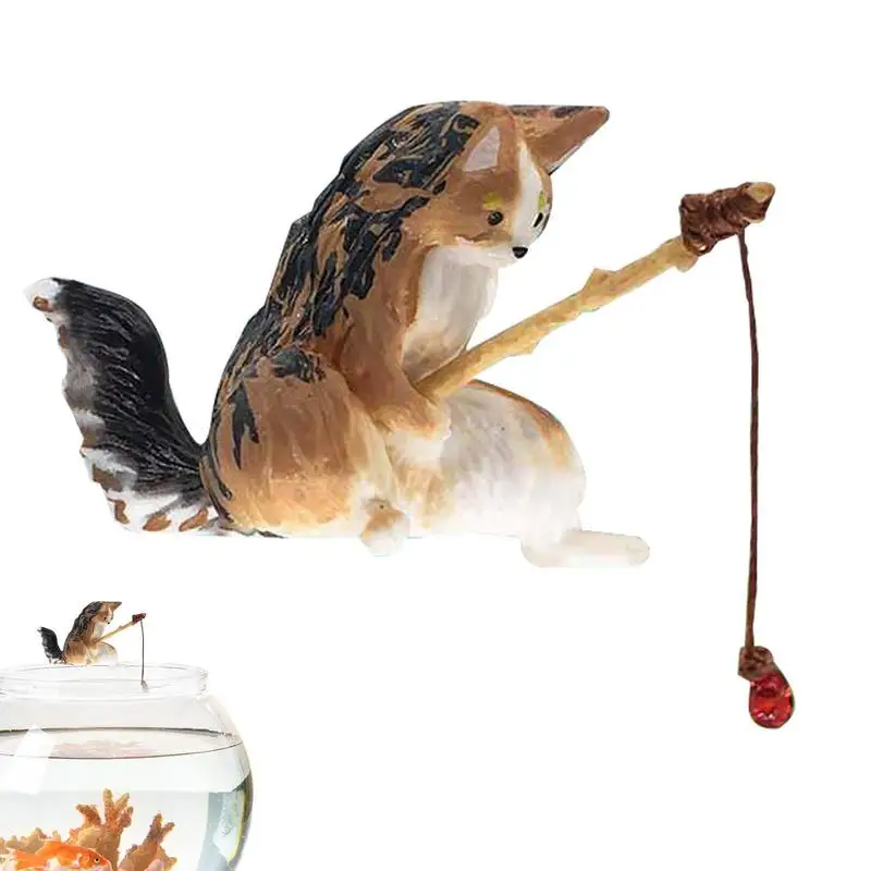 

Cat Fishing Figurine Mini Cat Statue Decor Cat Fishing Toys Flexible Cat Staues Resin Art Sculpture Vivid Shape Cat Fishing