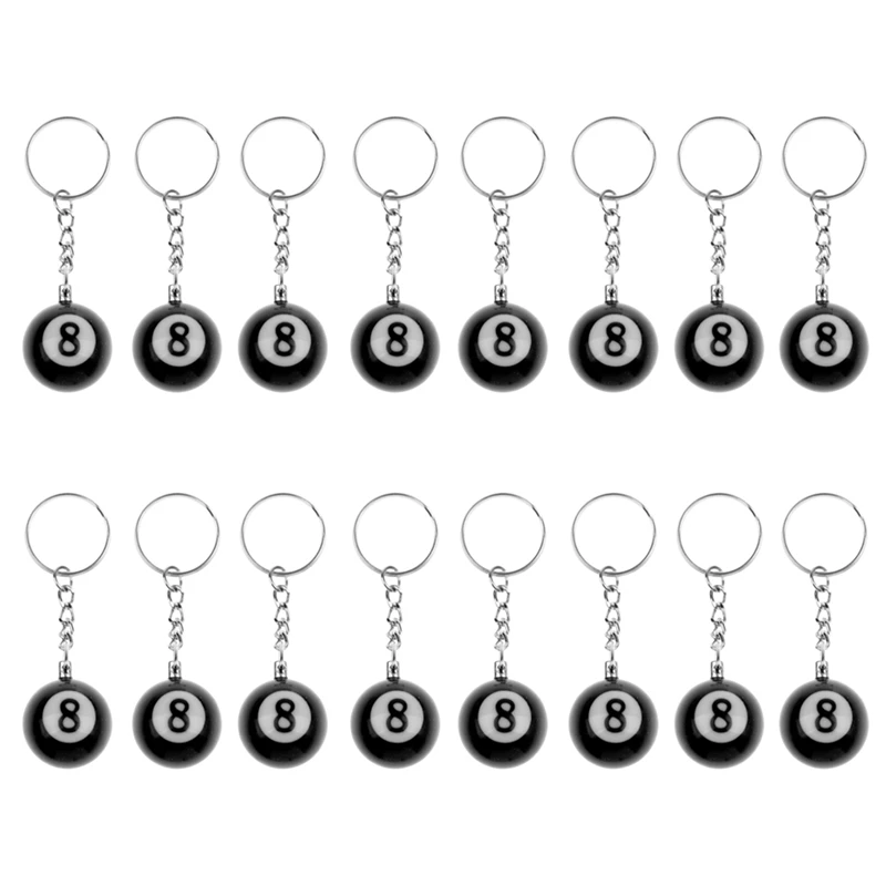 

16 Pcs Billiard Pool Keychain Snooker Table Ball Key Ring Gift Lucky NO.8 Keychain 25Mm