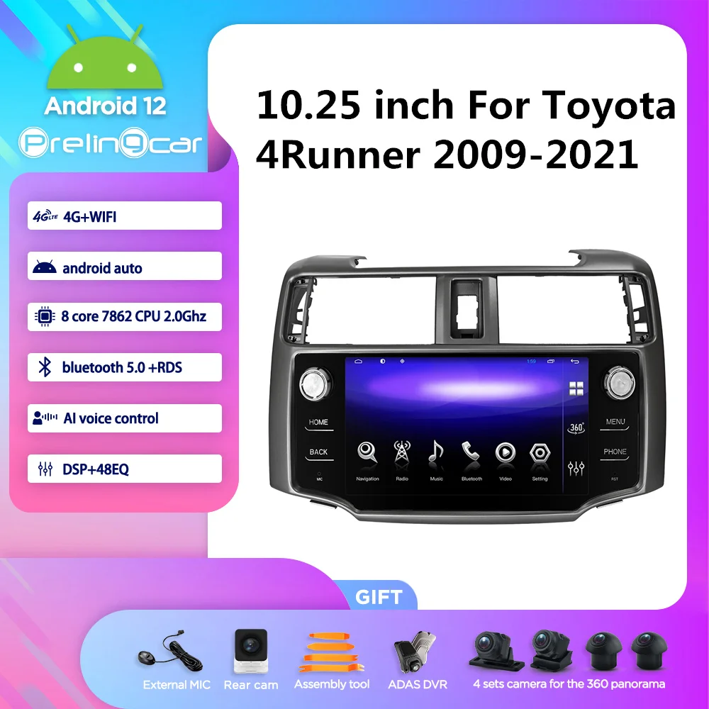 

10.25 Inch Android 12 6G + 128Gb For Toyota 4Runner 2009-2021 Auto Multimedia Gps Speler Radio Stereo Ondersteuning Bose 8Core