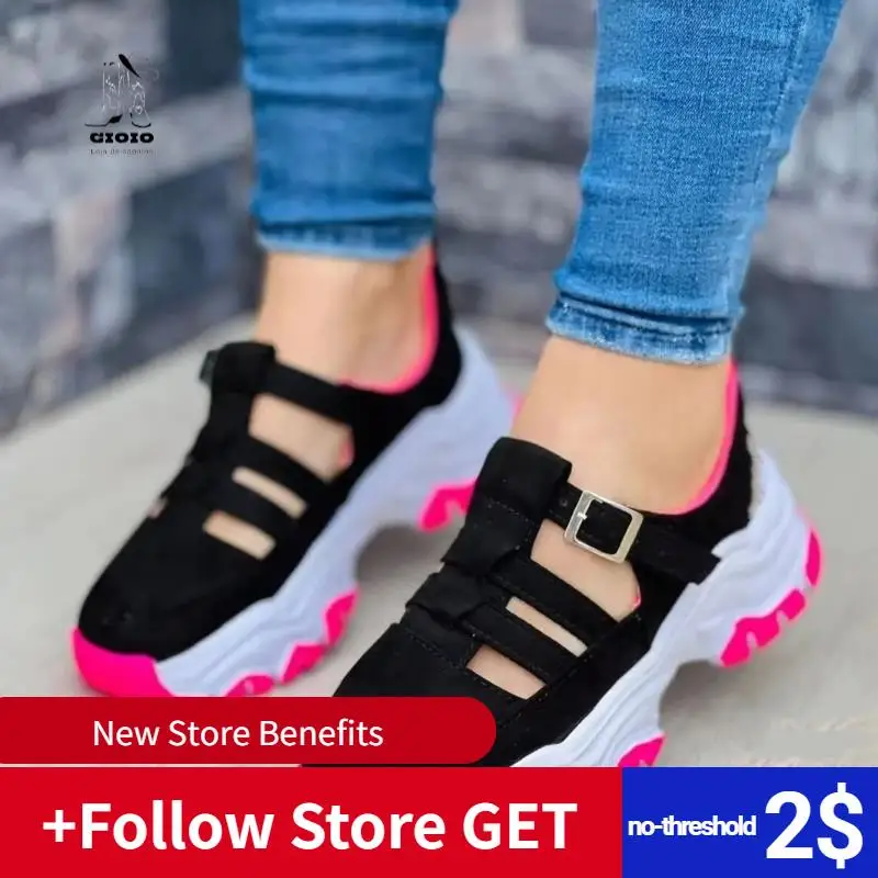 

Large Women Sandals Round Toe Thick Sole Low Top Buckle Flat Slip-on Flat Shoes Heightening Vulcanized Shoes Breathable Sneakes