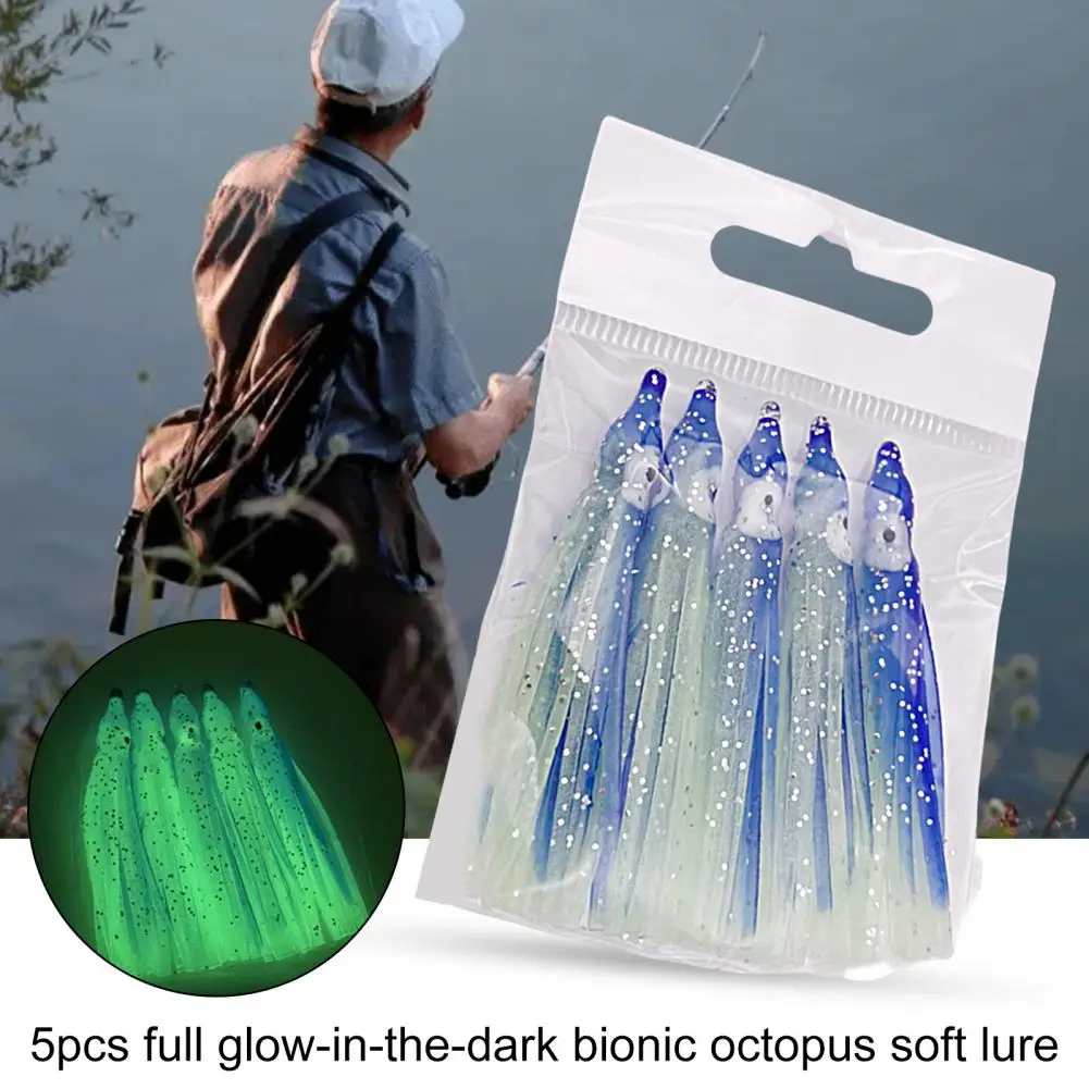 

5Pcs Octopus Soft Baits Simulation with Luminous Effect Angling Seawater Fishing Soft Squid Skirt Lures for Outdoor Fishing