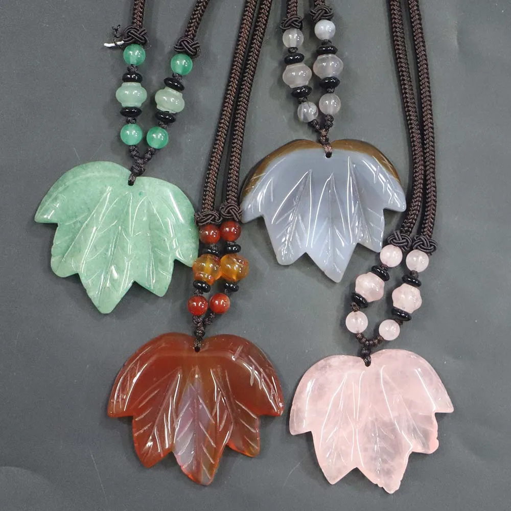 Selling Natural Exquisite Stone Agate Maple Leaf Weaving Necklace Pendant Fashion Charms Men Women Accessorie DIY Jewelry 1Strip