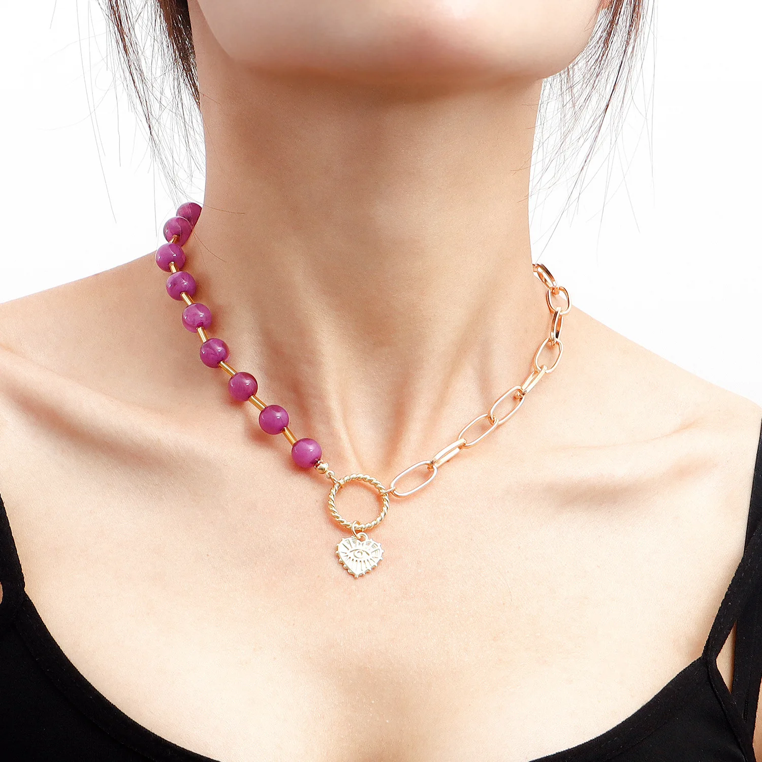 

TAUAM Purple Stone Women Necklace Initial Letter Pendant Choker New Retro Fashion Accessories Wholesale