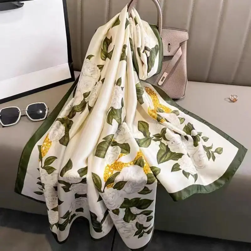 Шарфы женские шарф-хиджаб с цветочным принтом Femme шали платок универсальная шаль