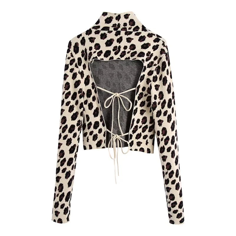 

Женский жаккардовый свитер в стиле ретро, с длинным рукавом и открытой спиной