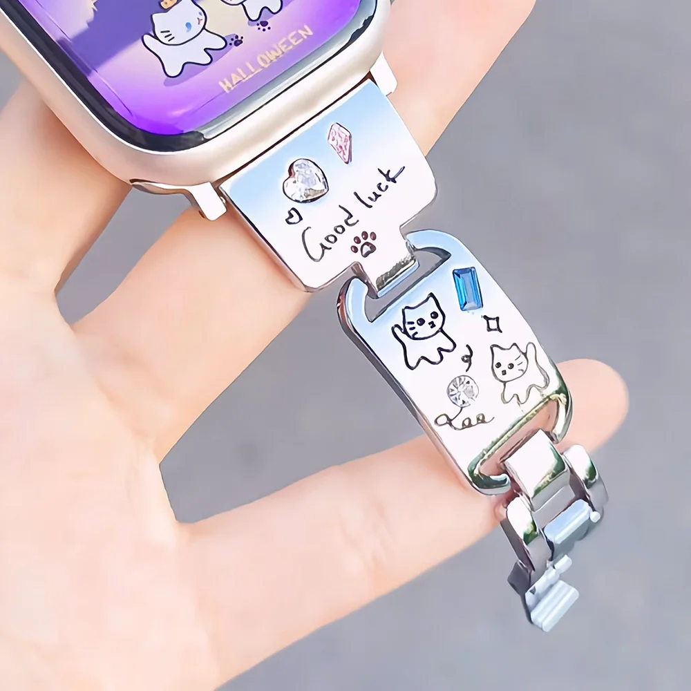 Фото Нарядный ювелирный браслет для Apple Watch Band 46 мм, 45 мм, 44 мм, 49 мм, 42 мм, 41 мм, 40 мм, 38 мм, для женщин и девочек, милый стильный металлический ремешок с бриллиантами №2