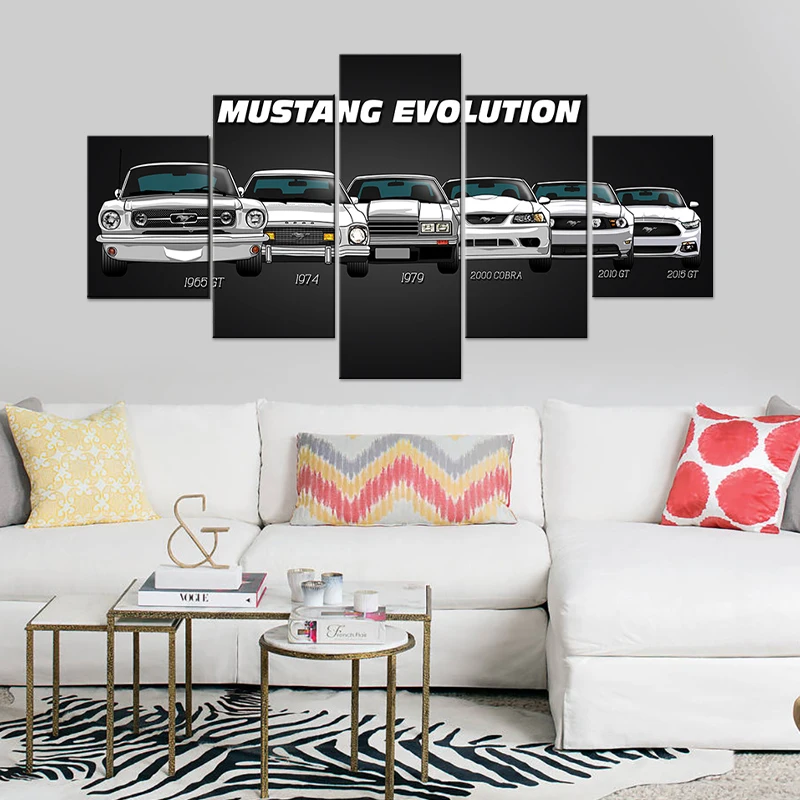 

Modular HD Print Artwork Modern Sports Car Poster Home Decor Wall Art 5 Pieces Pictures 1965 Ford Mustang GT Canvas Painting