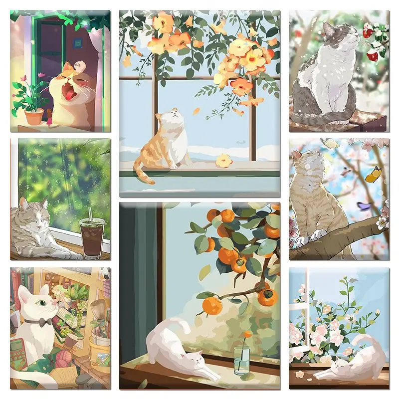 

GATYZTORY Acrylic Pictures By Number Cat Animal Kits Handpainted Art Painting By Numbers Animal Drawing On Canvas Gift Home Deco