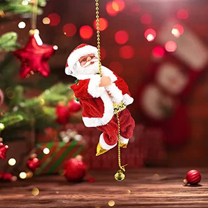 

Happy New Christmas Decorations Santa Claus Automatic Climbing On Rope For Home Indoor Shop Xmas Gift Wall Window