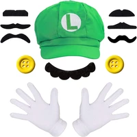 super luigi hat cap 2 pair gloves 14 beard 4 xxl buttons cosplay carnival costume fancy dress cos play party gift kids men wome