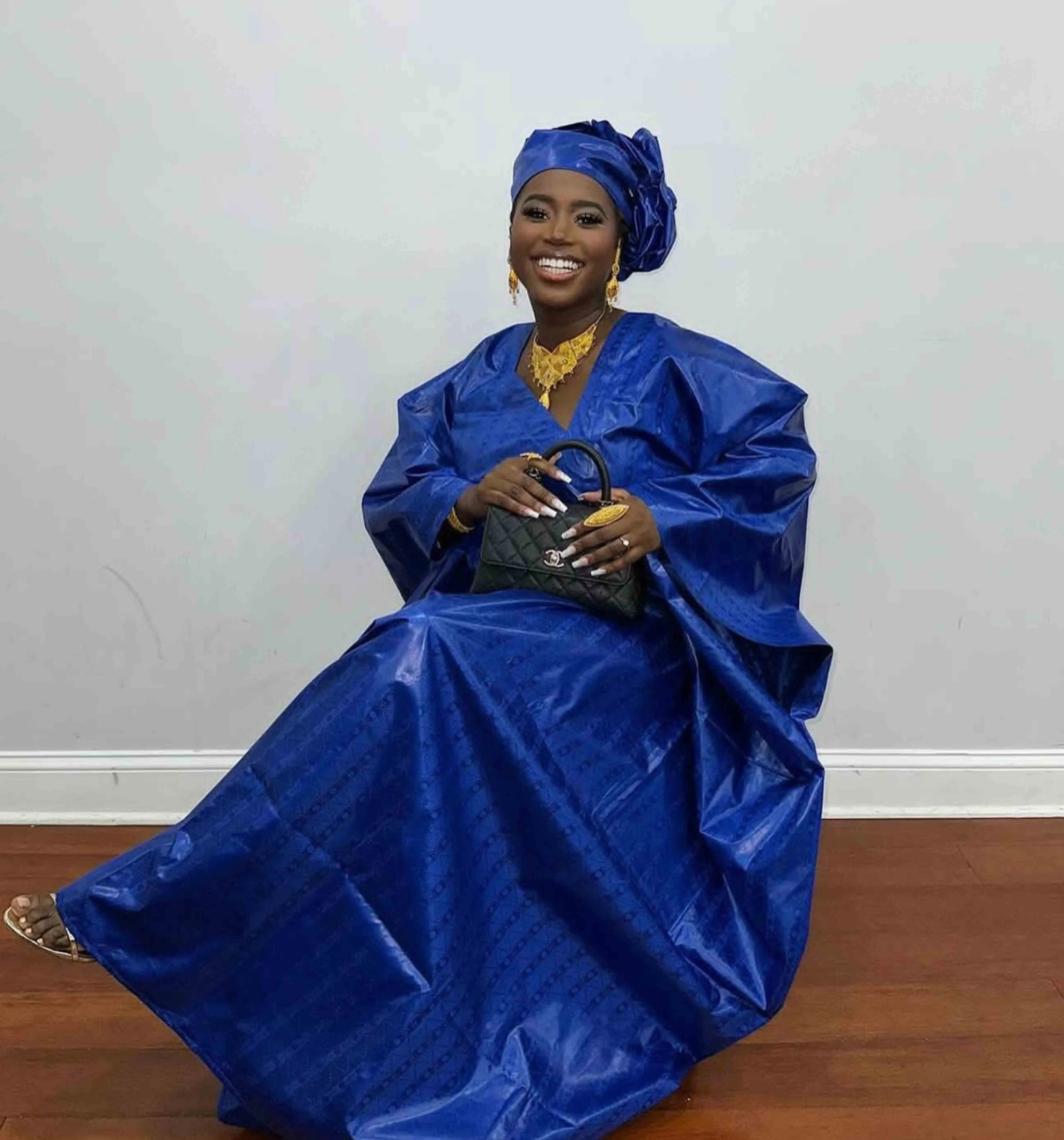 Stylish Bazin Loose Dress Perfect for Everyday Wear Parties and Gatherings - Long with Matching Headscarf
