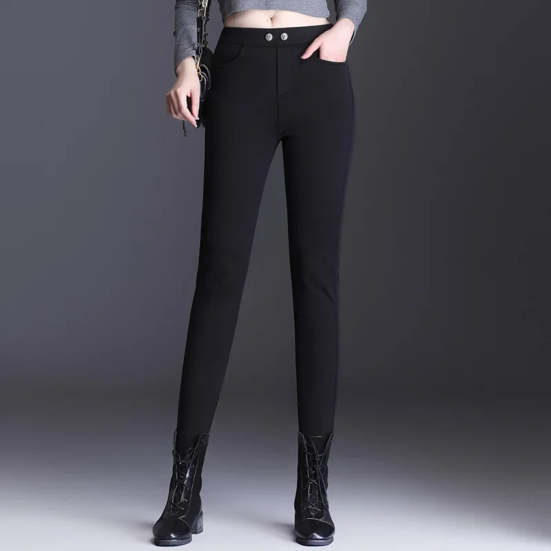 2022 New Winter and Autumn Women Casual Black Long Pants Fashion Warm Windproof Pants