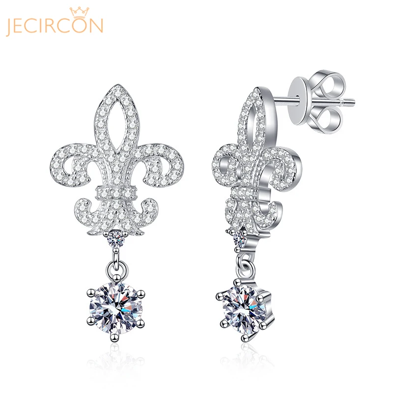 

JECIRCON 925 Sterling Silver 0.5 Carat Moissanite Stud Earrings for Women Crown Queen Iris High-end Ear Pendants Fashion Jewelry