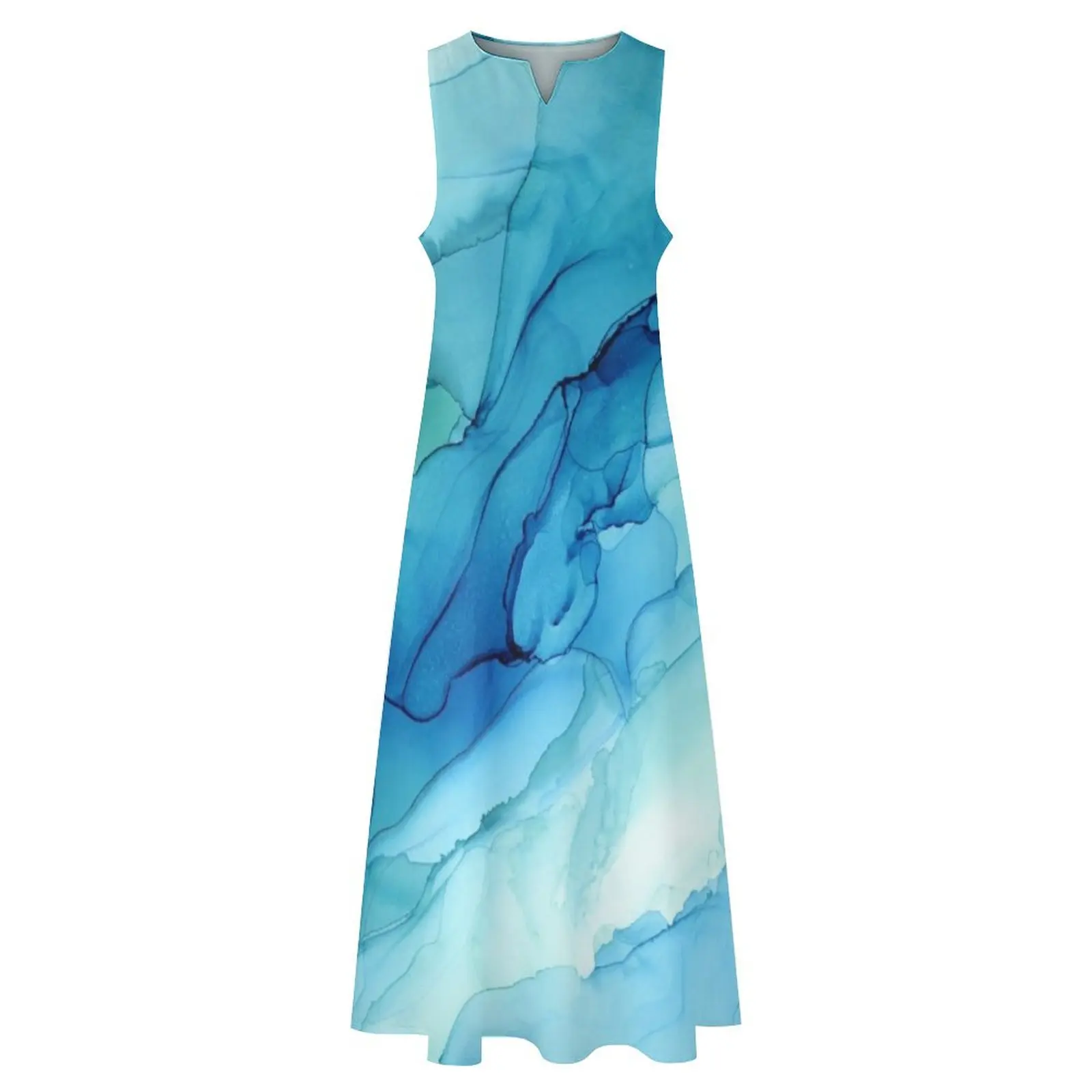 Синее Изумрудное Водное Омбре Абстрактные Чернила Длинное Платье одежда для