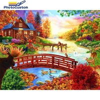 photocustom diy pictures by number landscape kits home decor painting by numbers bridge drawing on canvas handpainted art gift