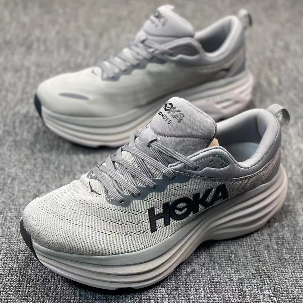 HOKA Bondi 8 Sneakers Open Mesh Slip Resistant Women Sneakers Outdoor Treadmill Running Shock Absorbing Sports Shoes for Men