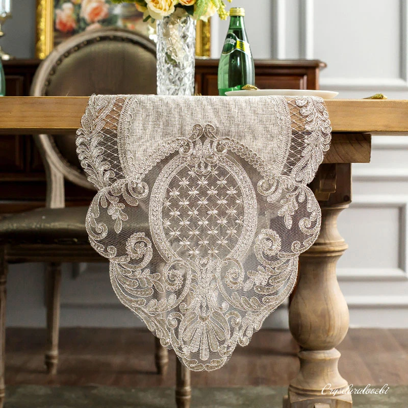 

Lace Table Runner Tablecloth Korean Style Bed Runner Beige TV Cabinet Cover Towel Bed Flag Wedding Decoration