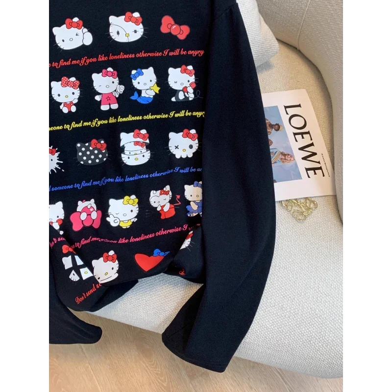 Топ с принтом Hello Kitty новая осенняя хлопковая свободная повседневная футболка