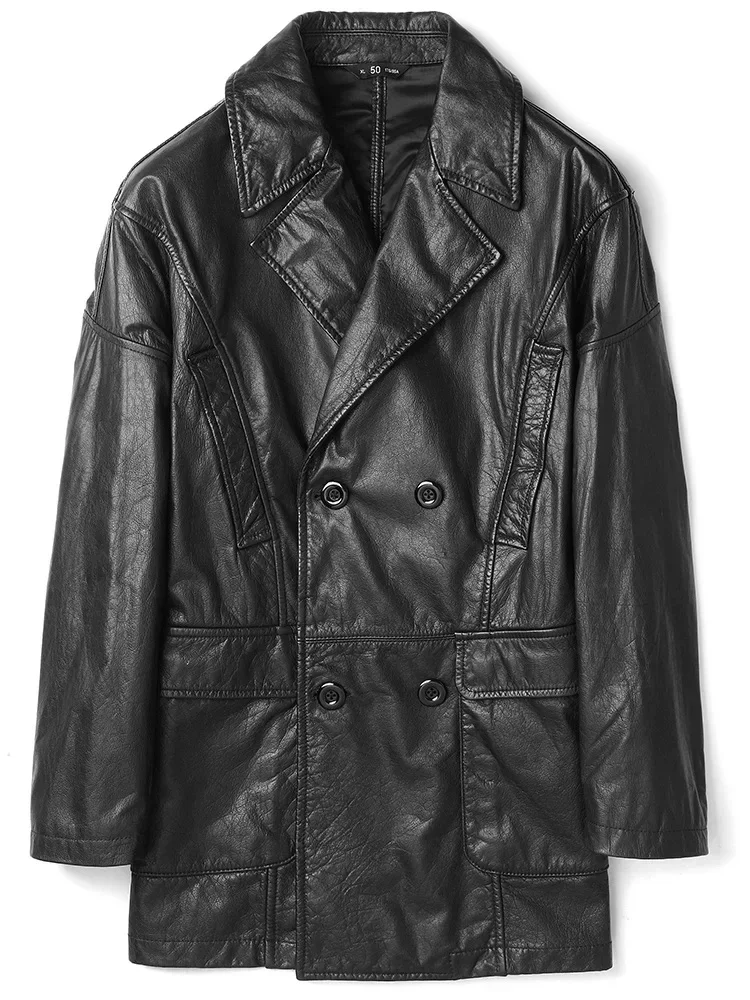 Тренчкот мужской из воловьей кожи деловой верхний слой роскошный длинный