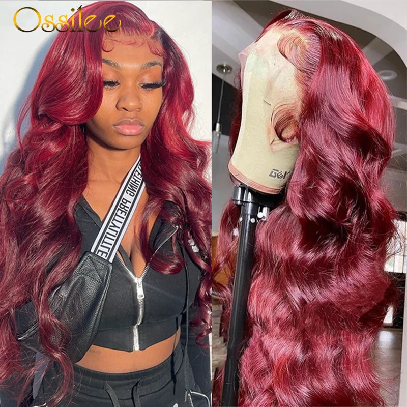 99J Burgundy Body Wave Lace Front Human Hair Wigs 13x4 Lace Frontal Wig Highlight Transparent Lace Wigs for Women Human Hair