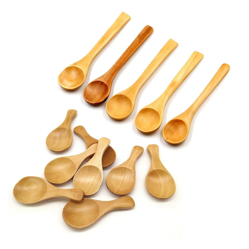 

5PC Small Wooden Spoons Kit Arts And Crafts Creative Pack & 8Pcs Small Wooden Salt Spoon Solid Wood Condiments Spoon Handmade Ho