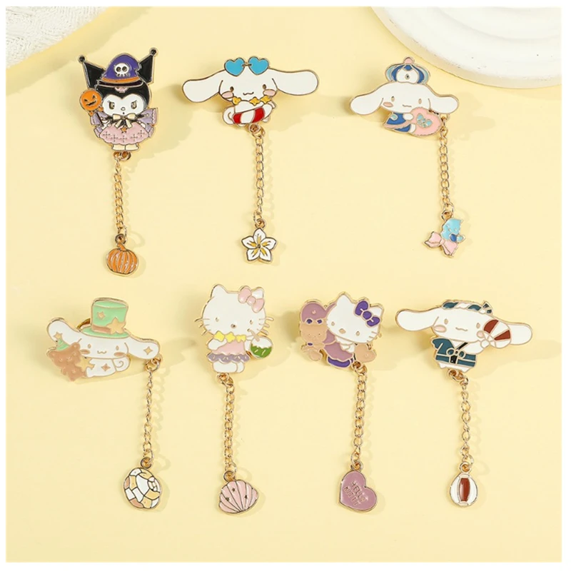 

Cartoon Sanrio Hello Kitty Cinnamoroll Kuromi Metal Pins Kawaii Brooch Stuff Sweet Badge Enamel Pin Student Backpack Accessories