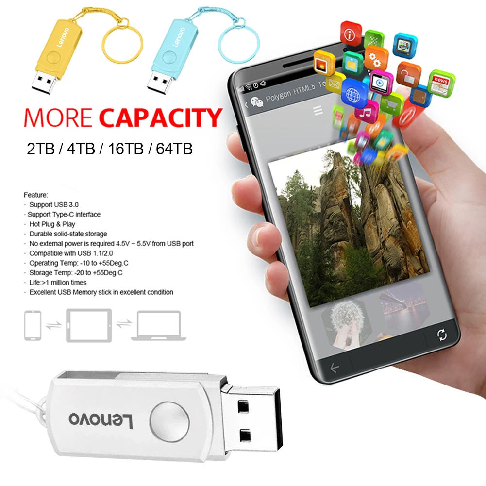 Lenovo 16 ТБ USB 3.2 Pen Drive 8 Высокоскоростной металлический портативный SSD Pendrive Cle U Disk