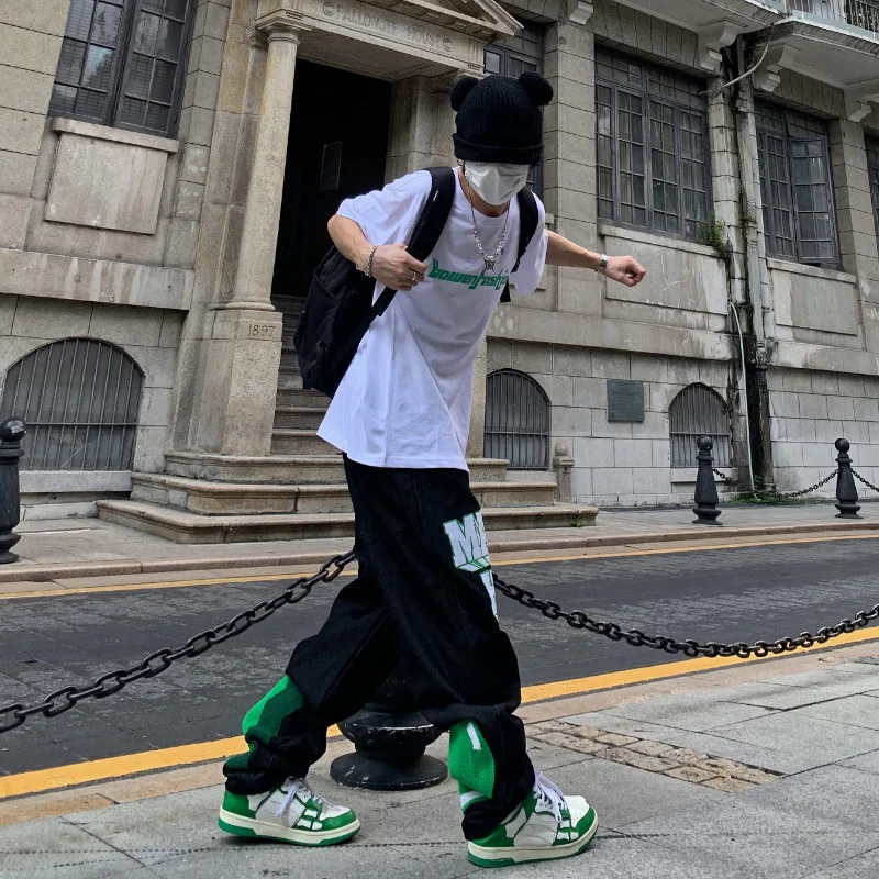 Джинсы Y2k с вышивкой в виде сердца для мужчин и женщин модные прямые штаны стиле