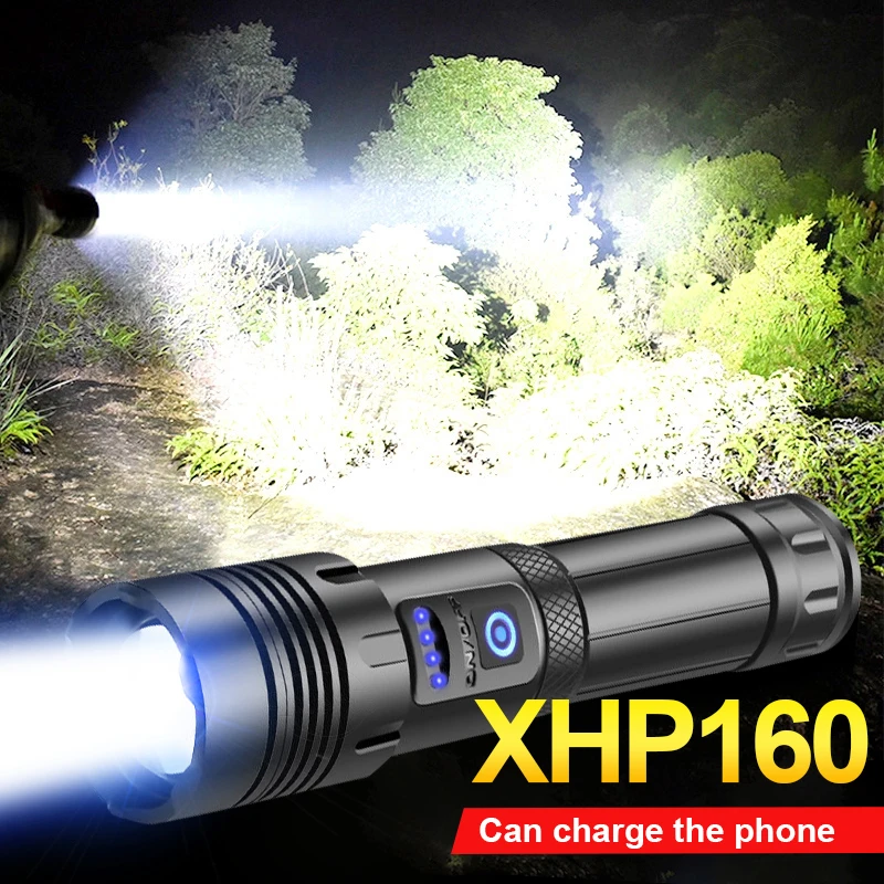 

Super XHP160 Powerful LED Flashlight Torch Light USB Rechargeable Tactical Flashlights XHP70 Led Camping Lantern 18650 battery