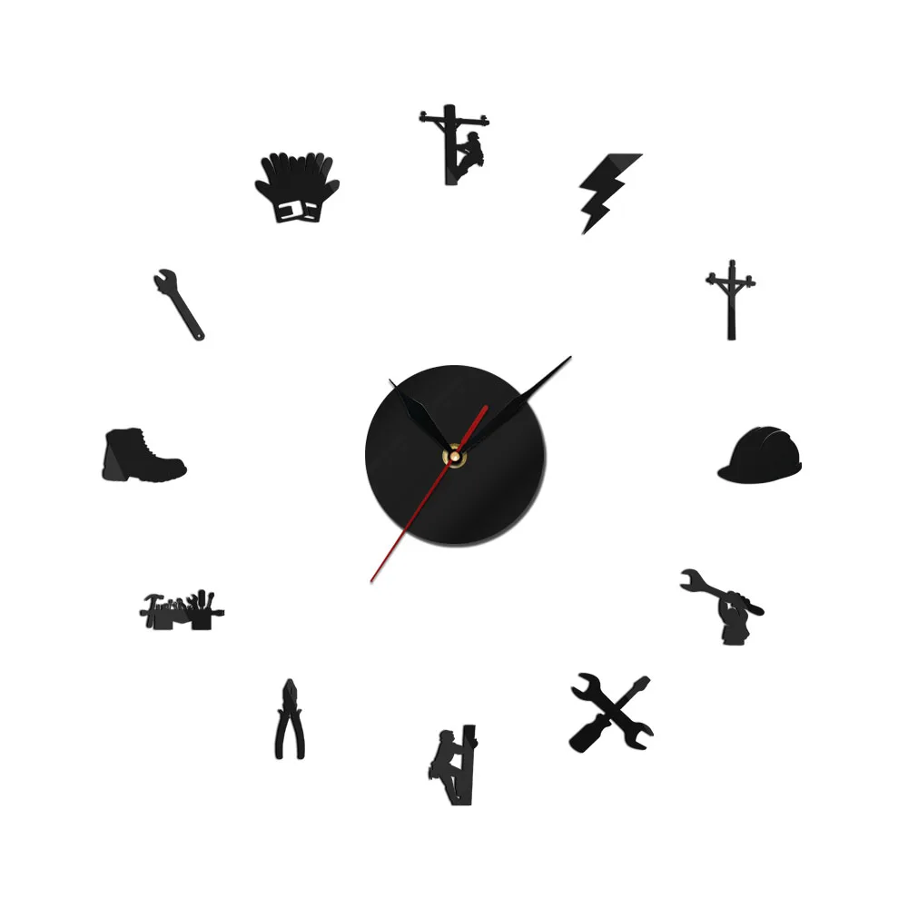 

Modern Electrician Tool Lineman Mute 3d DIY Wall Clock Electrical Repair Lineman Gift Large Decor Clock Reloj Pared Living Room