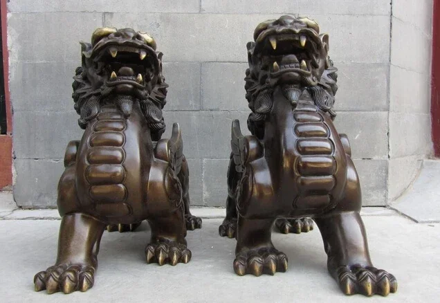 Высокая 10-дюймовая китайская королевская медная бронза фэн-шуй сглая дверь Foo Dog