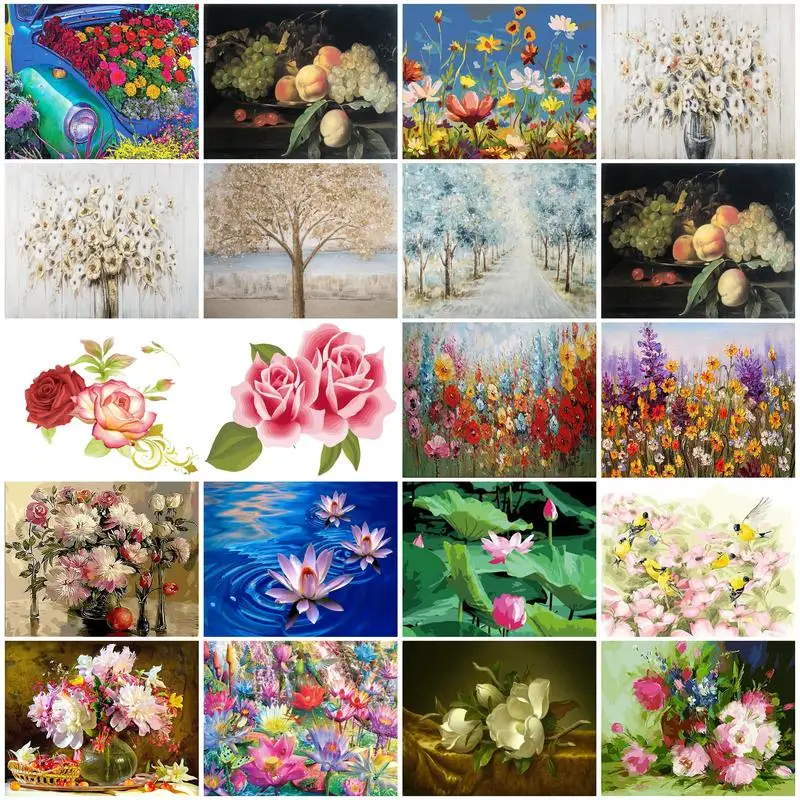

CHENISTORY Flower Oil Paint By Numbers DIY Abstract Scenery 60x75cm Painting By Numbers On Canvas Frameless Hand Painting Kit