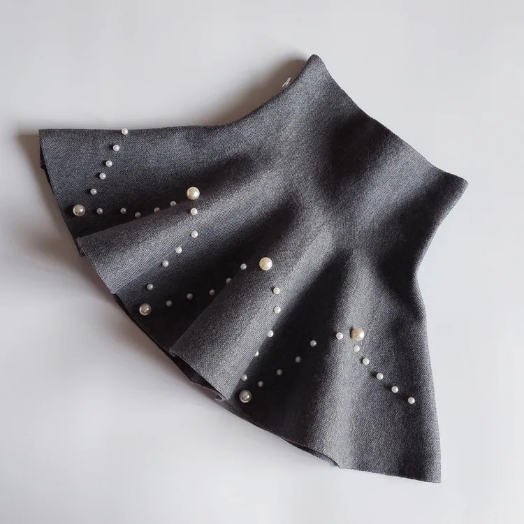 

Kids Knitted Pleated Round Skirt Girls Beaded Mini Tulle A-Line Skirt Toddler & Children Cute Petticoat Sweet High Waist Clothes