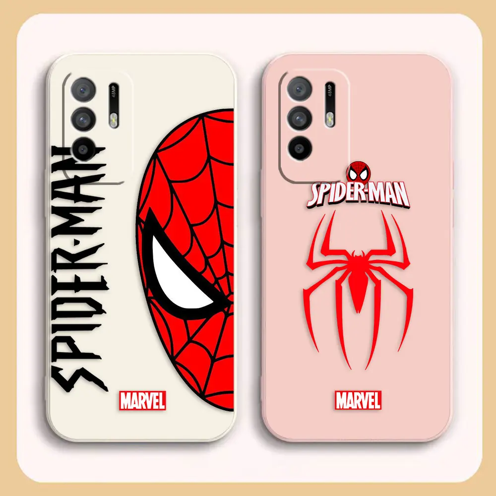 

Case For OPPO A52 A54 A55 A57 A59 A93 A83 A92S A93S 4G 5G A16 Colour Simple Liquid Silicone Case Marvel's Spider-Man Spider Face